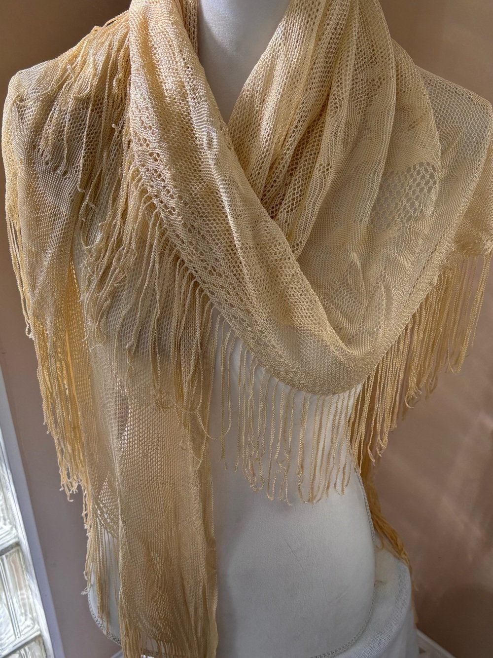 Vintage Boho wrap shawl floral light Gold Large